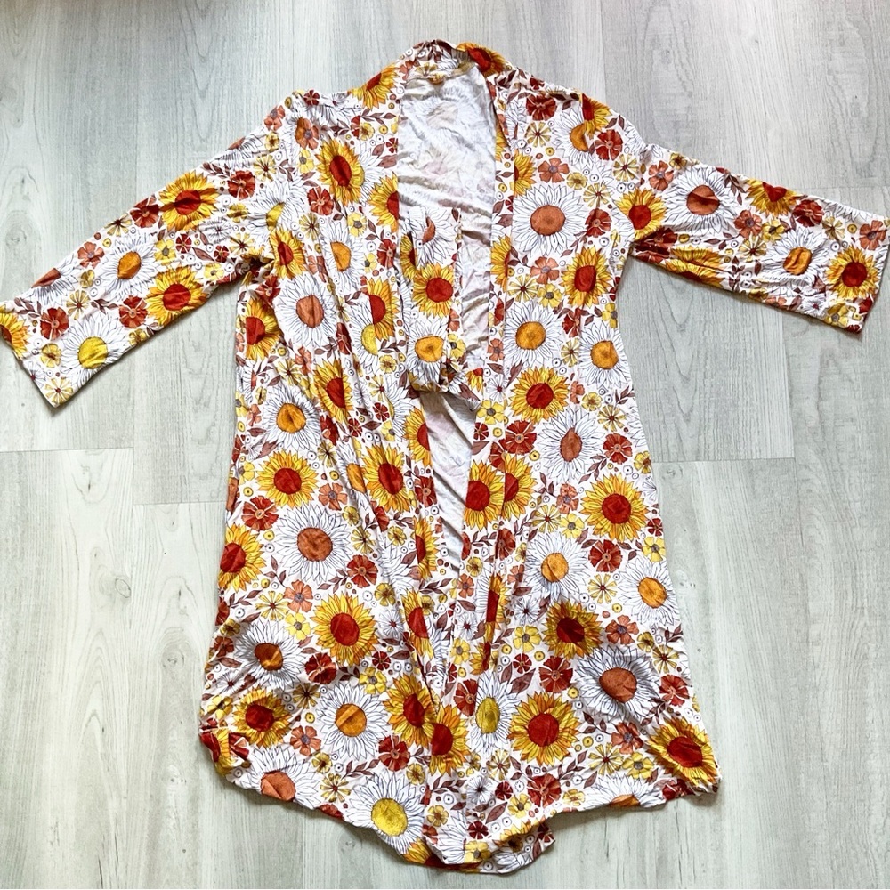 Posh Peanut Floral Women’s Robe Bamboo One Size With Tie EUC